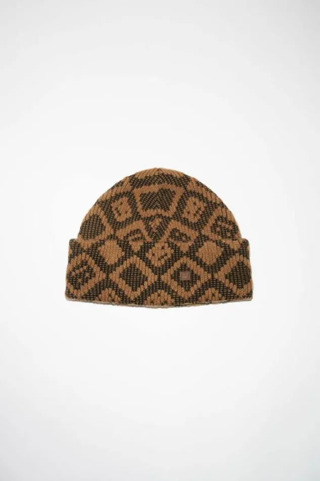 Acne Studios Face Collection Woman Face Tiles Beanie Toffee BrownBlack