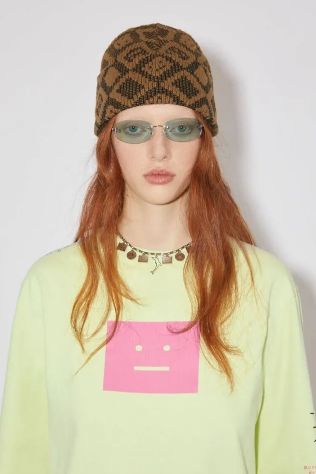Acne Studios Face Collection Woman Face Tiles Beanie Toffee BrownBlack