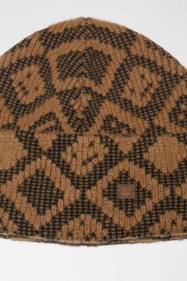Acne Studios Face Collection Woman Face Tiles Beanie Toffee BrownBlack