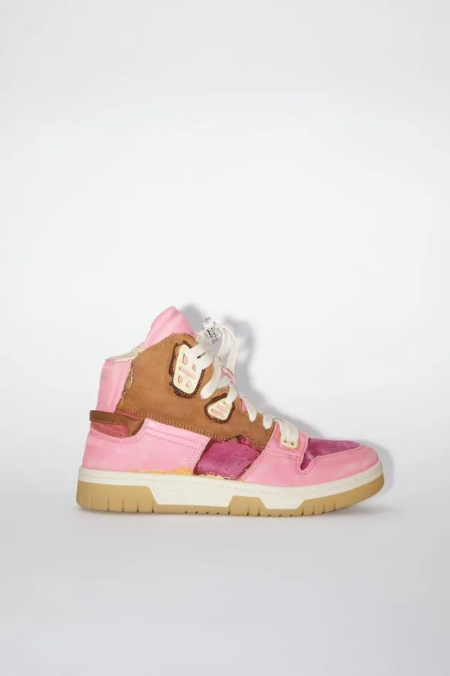 Acne Studios Face Collection Woman High Top Leather Sneakers PinkBeige