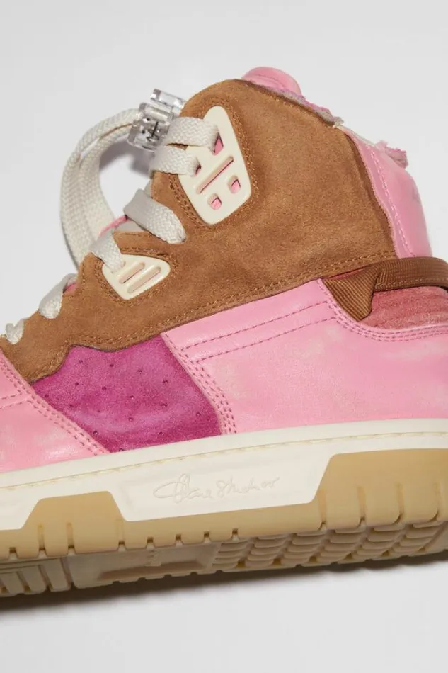 Acne Studios Face Collection Woman High Top Leather Sneakers PinkBeige