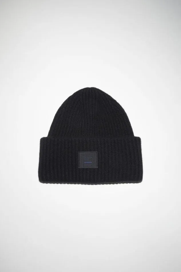 Acne Studios Face Collection Woman Large Face Logo Beanie Black