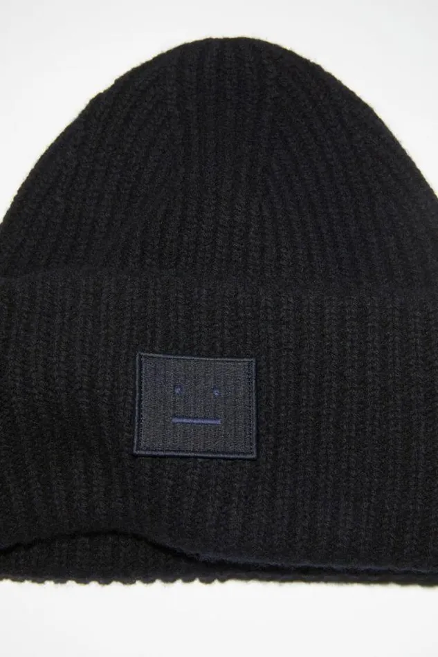 Acne Studios Face Collection Woman Large Face Logo Beanie Black