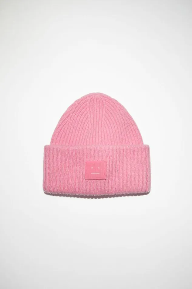 Acne Studios Face Collection Woman Large Face Logo Beanie Bubble Pink