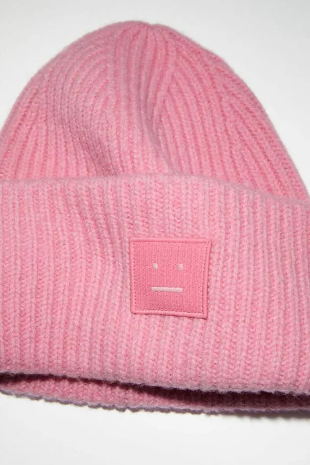 Acne Studios Face Collection Woman Large Face Logo Beanie Bubble Pink