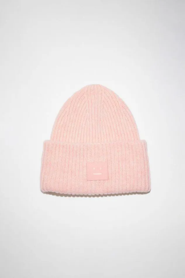 Acne Studios Face Collection Woman Large Face Logo Beanie Faded Pink Melange