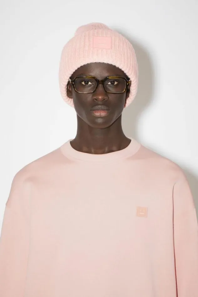 Acne Studios Face Collection Woman Large Face Logo Beanie Faded Pink Melange