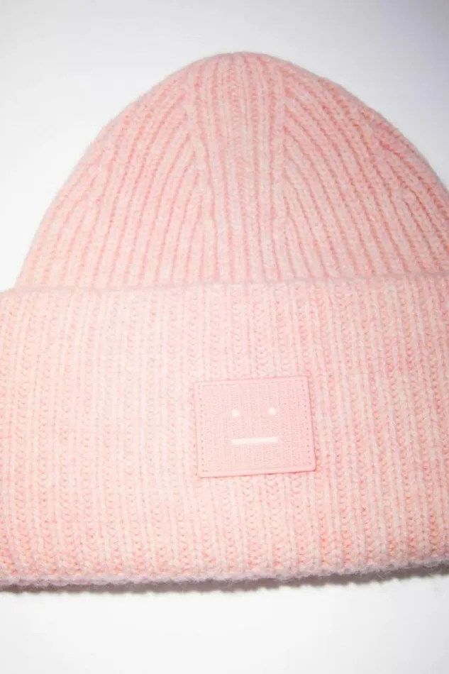 Acne Studios Face Collection Woman Large Face Logo Beanie Faded Pink Melange
