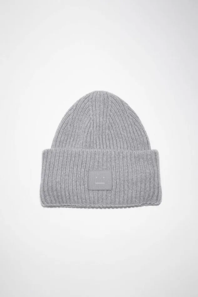 Acne Studios Face Collection Woman Large Face Logo Beanie Grey Melange