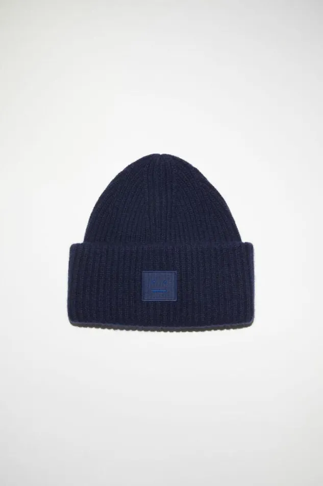 Acne Studios Face Collection Woman Large Face Logo Beanie Navy