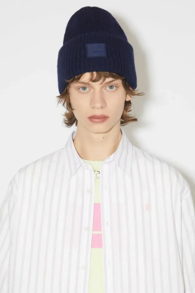 Acne Studios Face Collection Woman Large Face Logo Beanie Navy