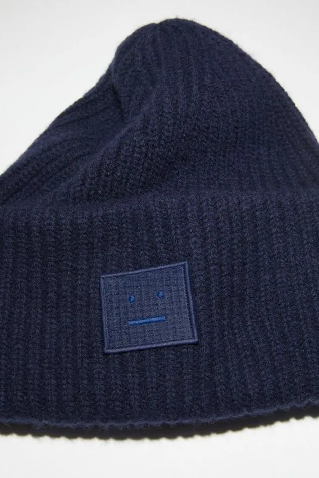 Acne Studios Face Collection Woman Large Face Logo Beanie Navy