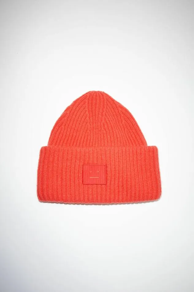 Acne Studios Face Collection Woman Large Face Logo Beanie Sharp Red