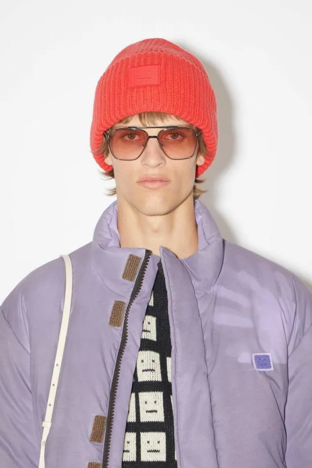 Acne Studios Face Collection Woman Large Face Logo Beanie Sharp Red