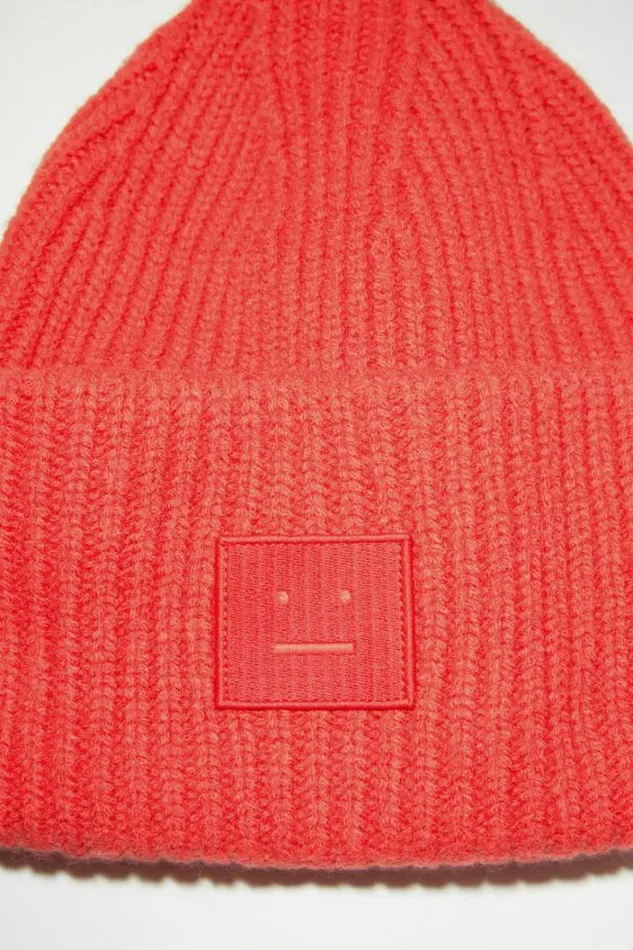 Acne Studios Face Collection Woman Large Face Logo Beanie Sharp Red