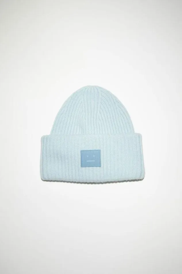 Acne Studios Face Collection Woman Large Face Logo Beanie Sky Blue Melange