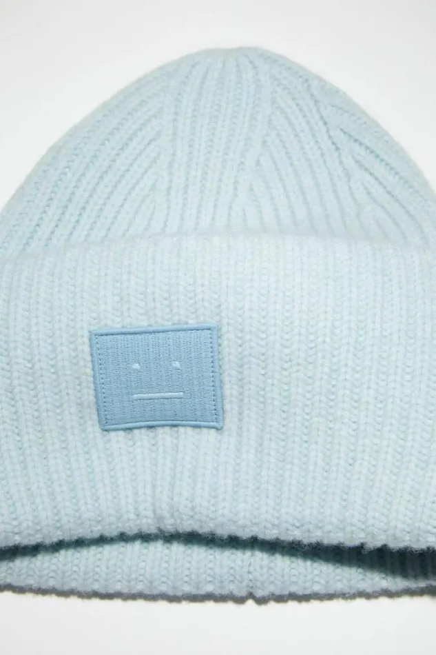 Acne Studios Face Collection Woman Large Face Logo Beanie Sky Blue Melange