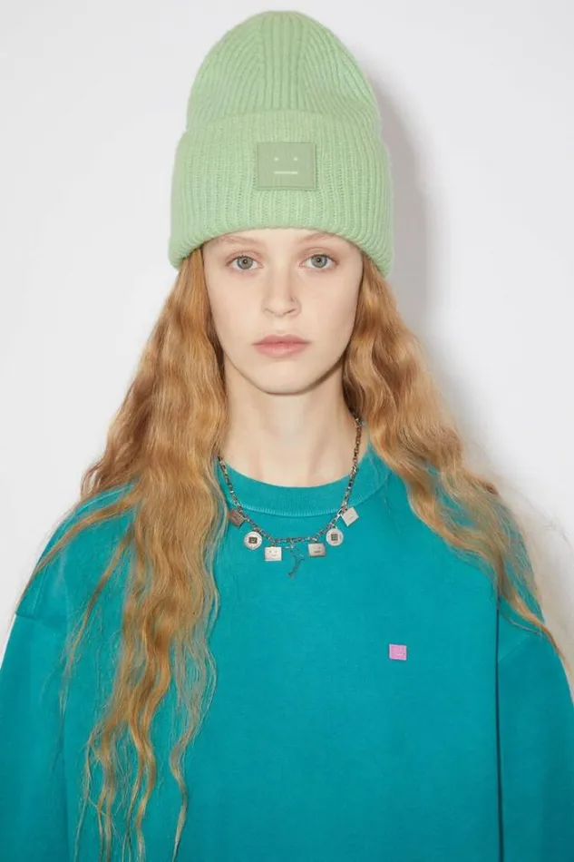 Acne Studios Face Collection Woman Large Face Logo Beanie Spring Green
