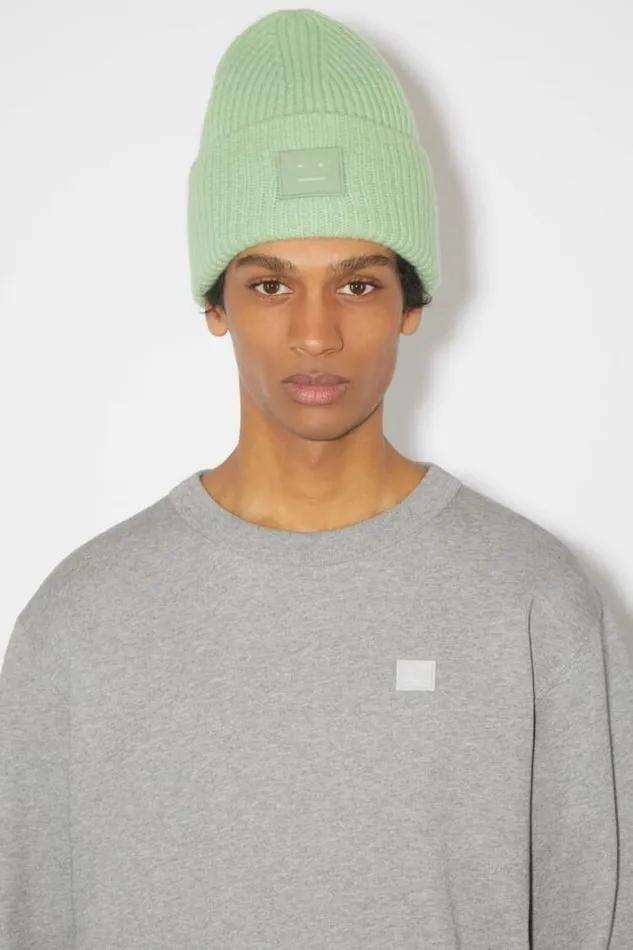 Acne Studios Face Collection Woman Large Face Logo Beanie Spring Green