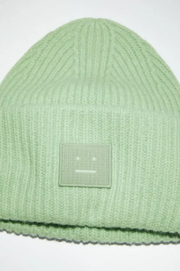 Acne Studios Face Collection Woman Large Face Logo Beanie Spring Green
