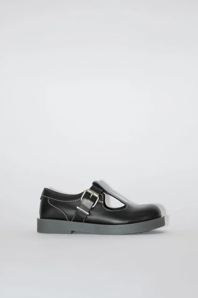 Acne Studios Face Collection Woman Leather Buckle Shoes Black
