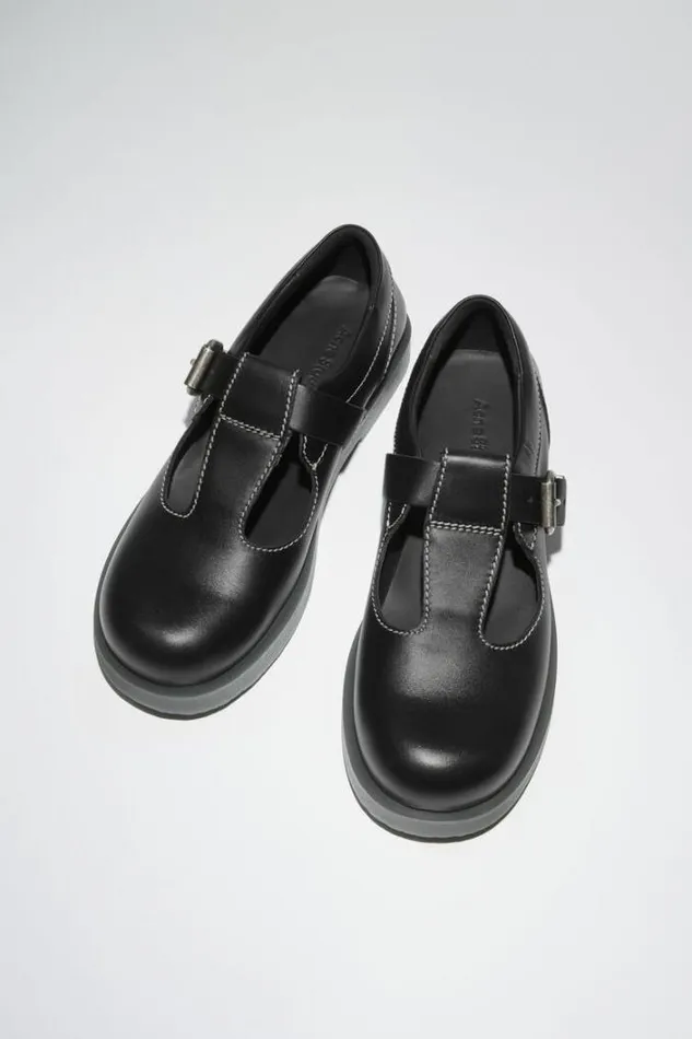 Acne Studios Face Collection Woman Leather Buckle Shoes Black
