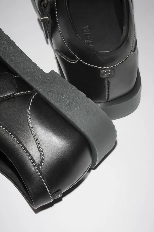 Acne Studios Face Collection Woman Leather Buckle Shoes Black
