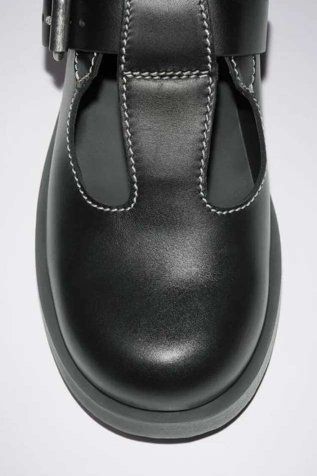 Acne Studios Face Collection Woman Leather Buckle Shoes Black