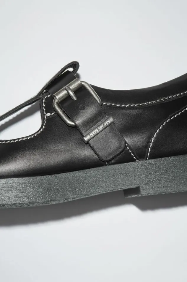 Acne Studios Face Collection Woman Leather Buckle Shoes Black