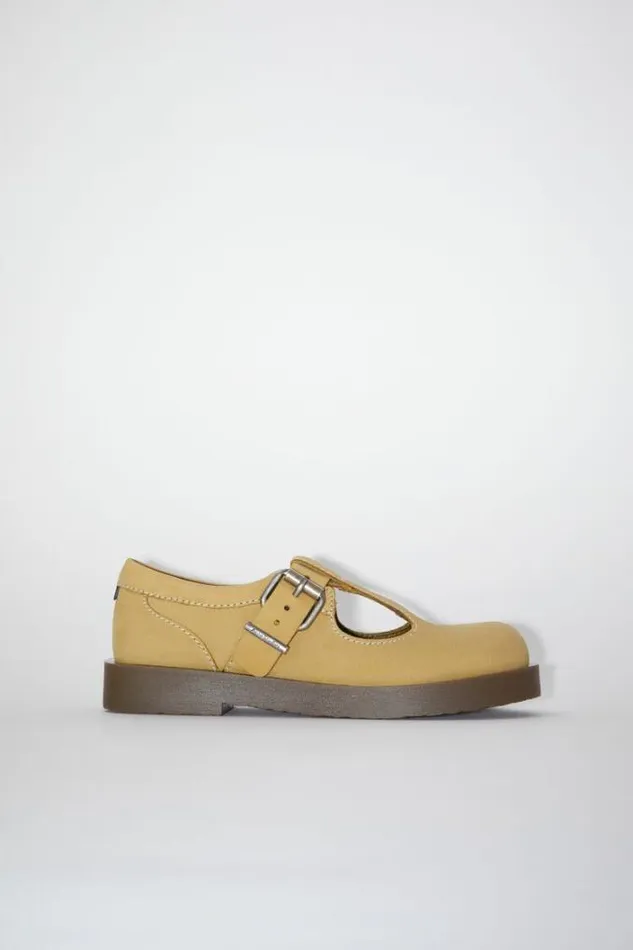 Acne Studios Face Collection Woman Leather Buckle Shoes Khaki Beige