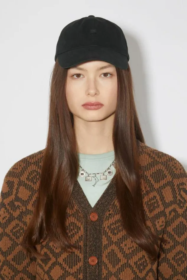 Acne Studios Face Collection Woman Micro Face Baseball Cap Black