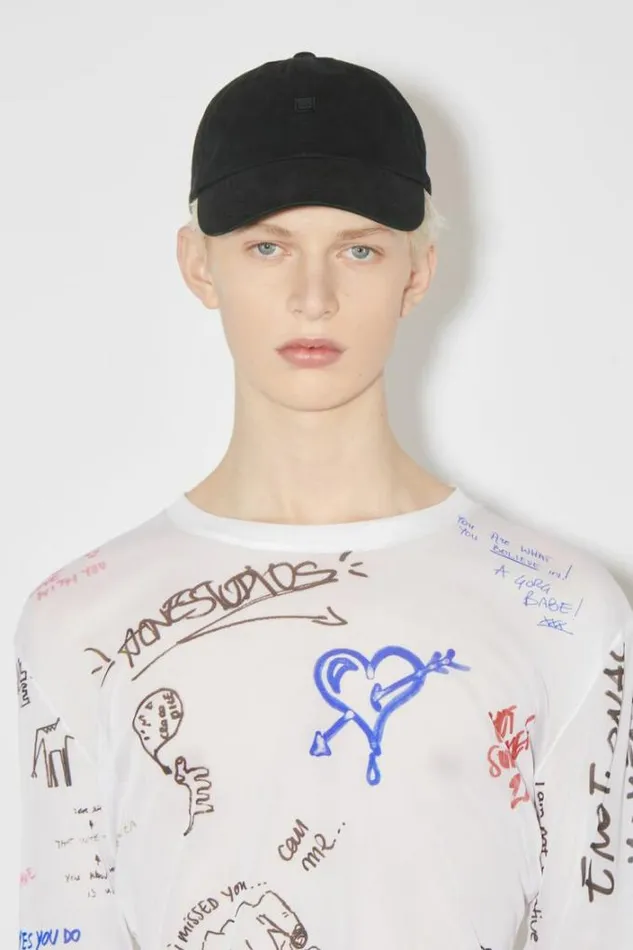 Acne Studios Face Collection Woman Micro Face Baseball Cap Black