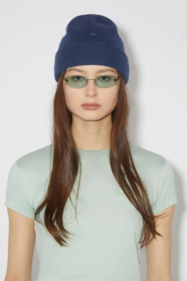 Acne Studios Face Collection Woman Micro Face Patch Beanie Ink Blue
