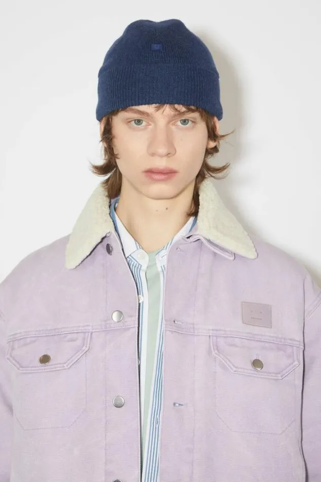 Acne Studios Face Collection Woman Micro Face Patch Beanie Ink Blue