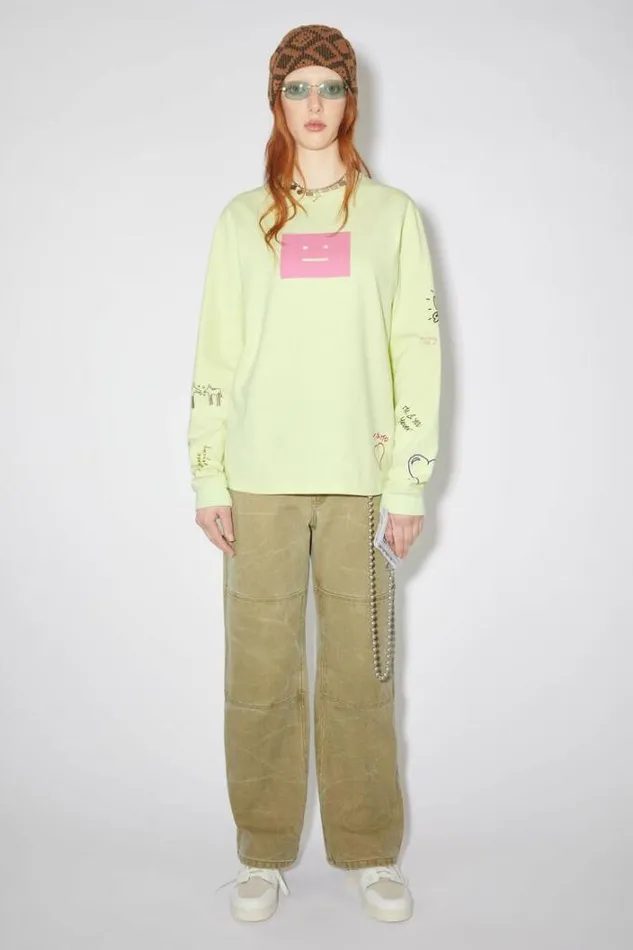 Acne Studios Face Collection Woman Scribbles Long Sleeve TshirtUnisex Flou Green