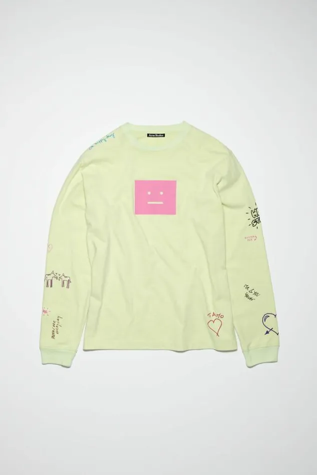 Acne Studios Face Collection Woman Scribbles Long Sleeve TshirtUnisex Flou Green