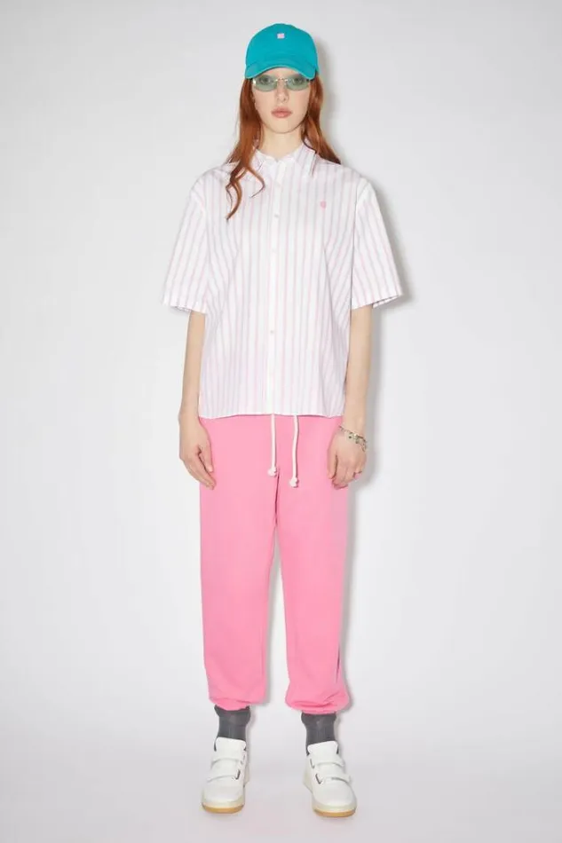 Acne Studios Face Collection Woman Short Sleeve Buttonup ShirtUnisex WhiteRose Pink