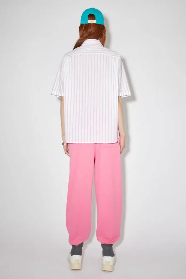 Acne Studios Face Collection Woman Short Sleeve Buttonup ShirtUnisex WhiteRose Pink