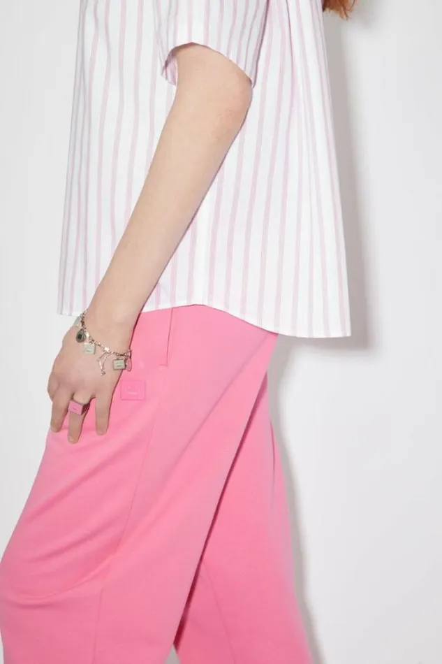 Acne Studios Face Collection Woman Short Sleeve Buttonup ShirtUnisex WhiteRose Pink