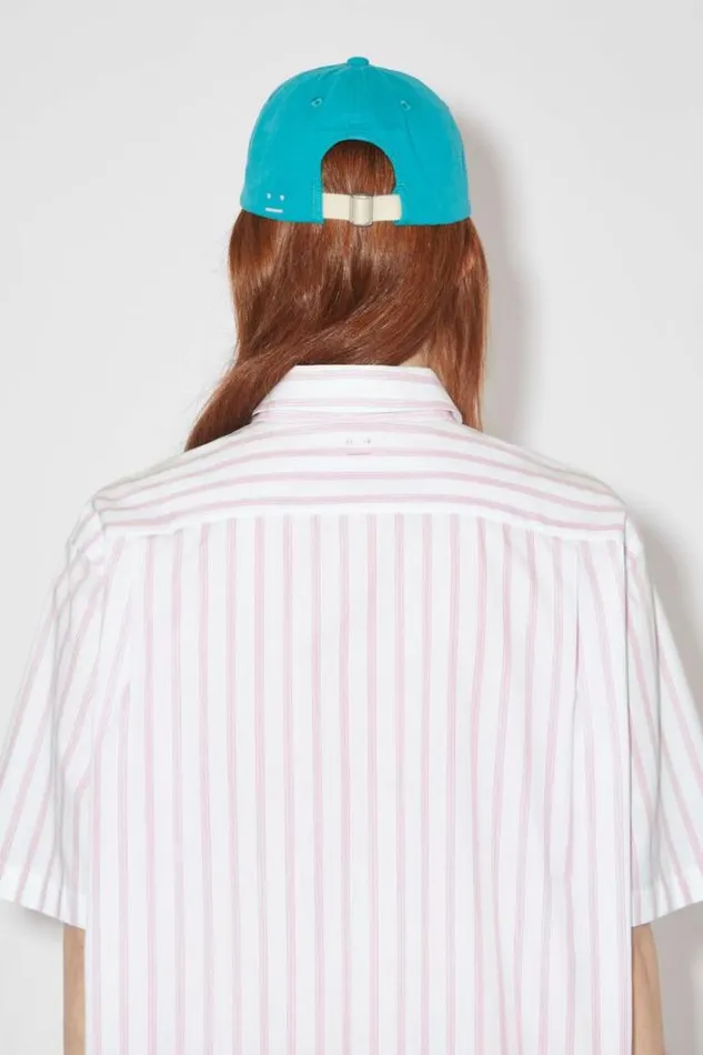 Acne Studios Face Collection Woman Short Sleeve Buttonup ShirtUnisex WhiteRose Pink