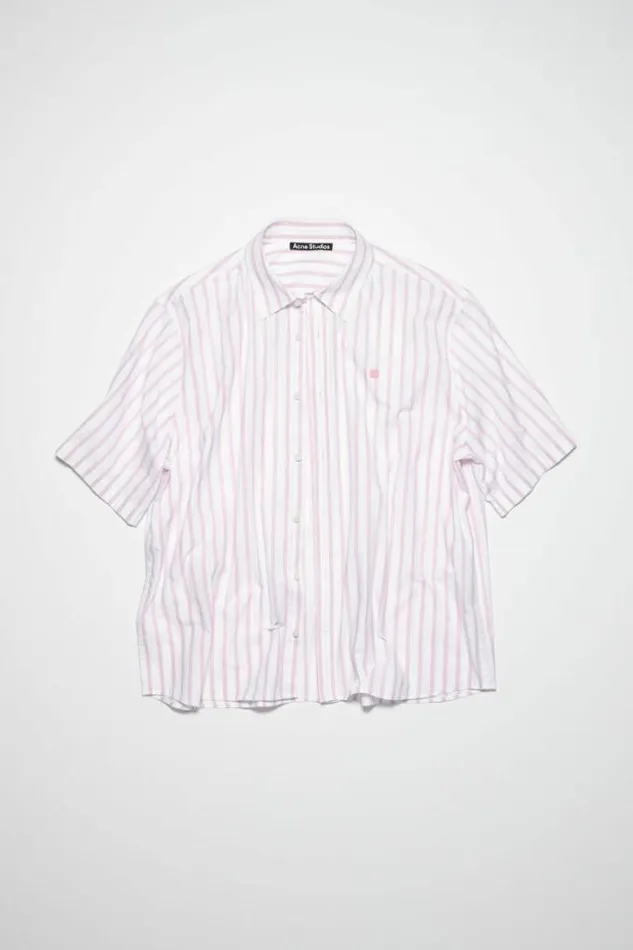 Acne Studios Face Collection Woman Short Sleeve Buttonup ShirtUnisex WhiteRose Pink