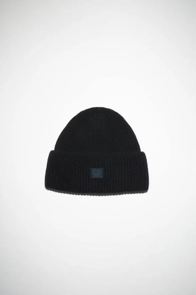 Acne Studios Face Collection Woman Small Face Logo Beanie Black