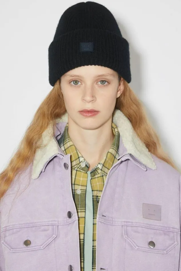 Acne Studios Face Collection Woman Small Face Logo Beanie Black
