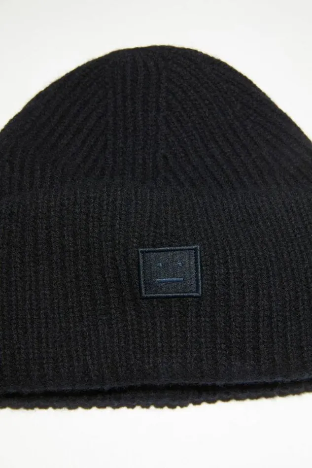 Acne Studios Face Collection Woman Small Face Logo Beanie Black