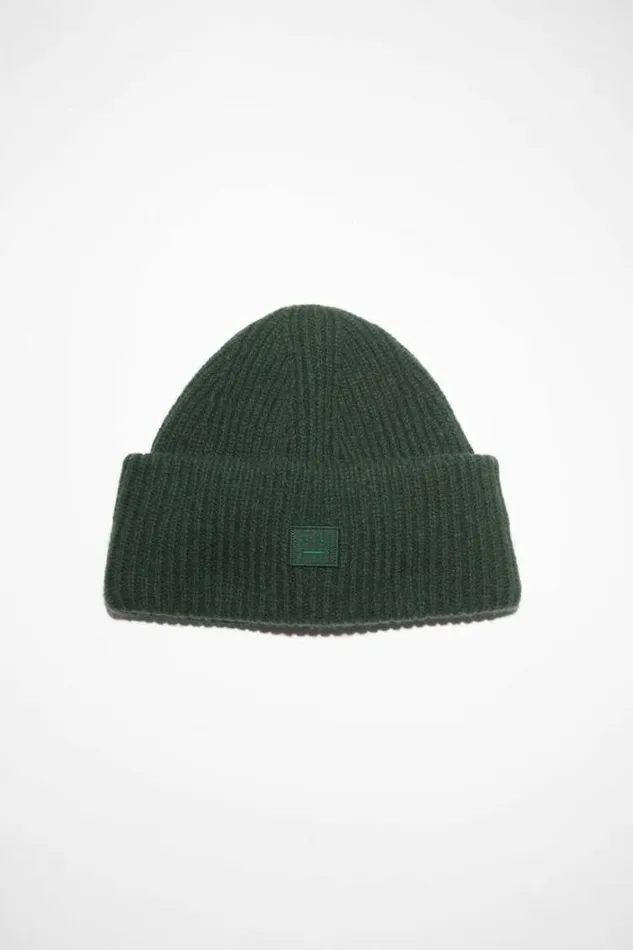 Acne Studios Face Collection Woman Small Face Logo Beanie Bottle Green