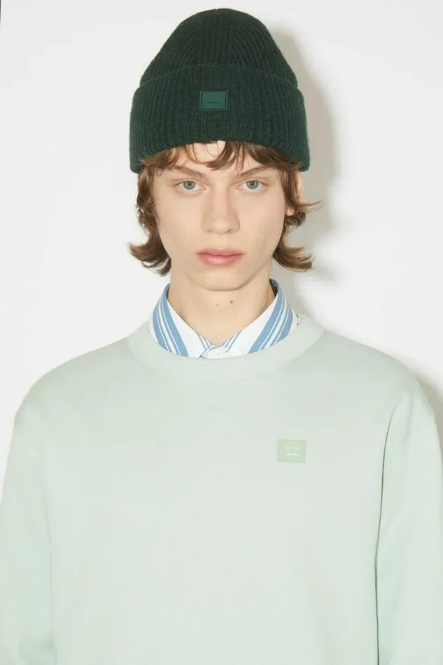 Acne Studios Face Collection Woman Small Face Logo Beanie Bottle Green