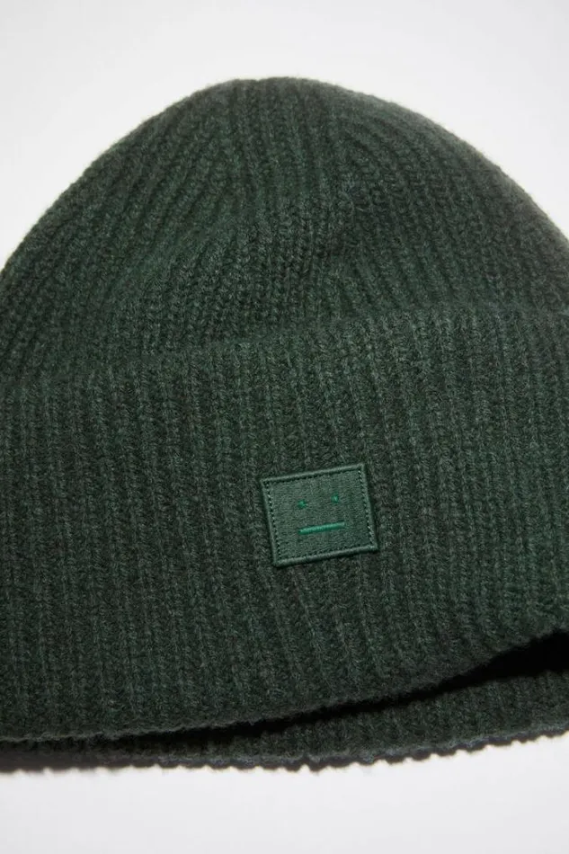 Acne Studios Face Collection Woman Small Face Logo Beanie Bottle Green