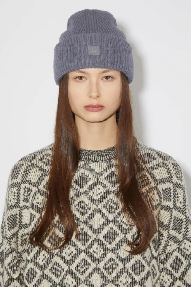 Acne Studios Face Collection Woman Small Face Logo Beanie Faded Purple