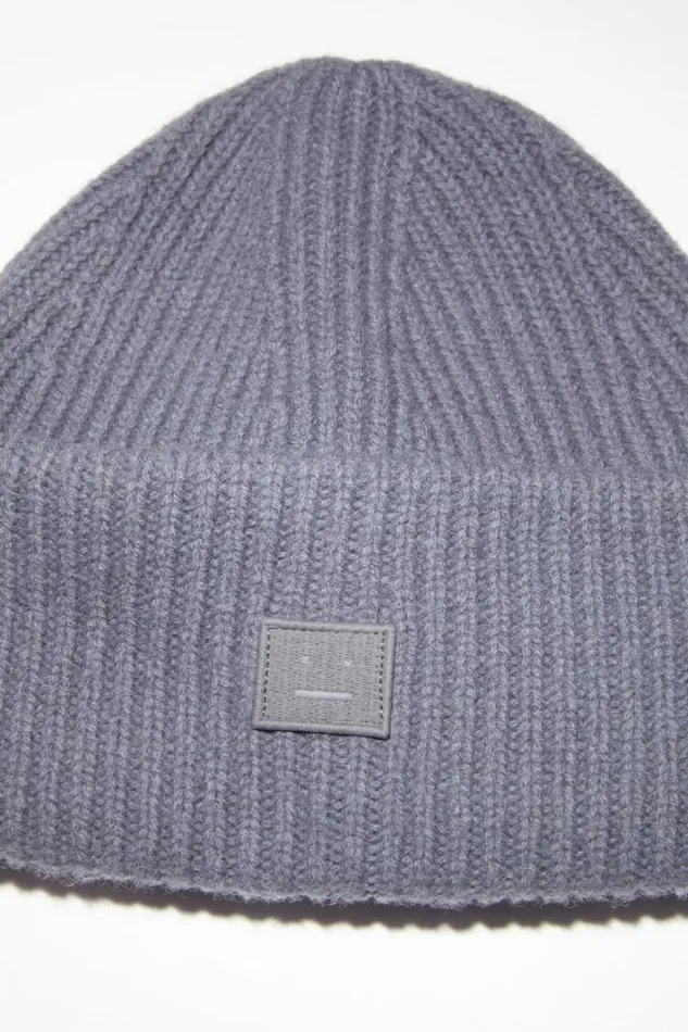 Acne Studios Face Collection Woman Small Face Logo Beanie Faded Purple