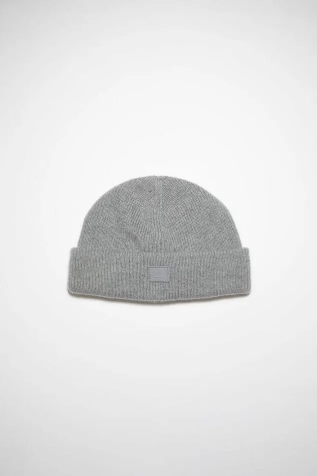 Acne Studios Face Collection Woman Small Face Logo Beanie Grey Melange